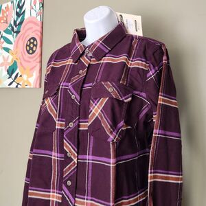 Duluth Trading Company Women's Folklore Flannel Purple Shirt, Large